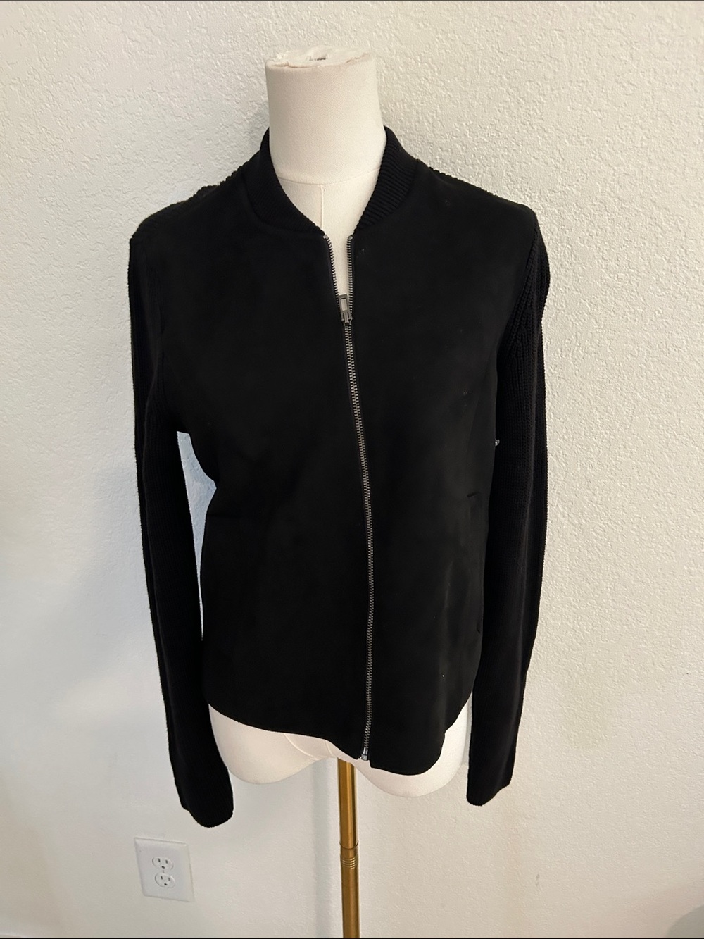 NIC+ZOE Crop Knit Bomber Jacket, Front zip Black Onyx, size Small, NWOT
